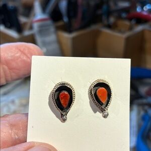 Zuni Red Coral and 925 Earrings